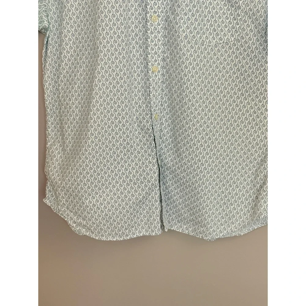 Banana Republic Button Down Mens L White Blue Cotton Stretch Swirl Short Sleeve